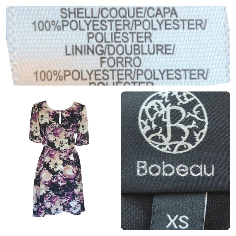 Retro Purple Black Cream Floral Print Short Sleeve Dress - Picture 5 of 5